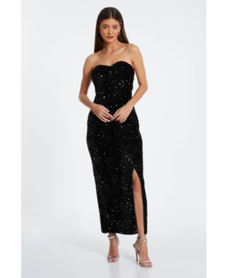 chinese dress ladies Sonata | Black Satin Bandeau Maxi Dress with Bow Detail