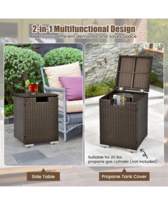 2-in-1 Patio Rattan Gas Propane Tank Cover for 20 lbs Propane Tanks-Brown