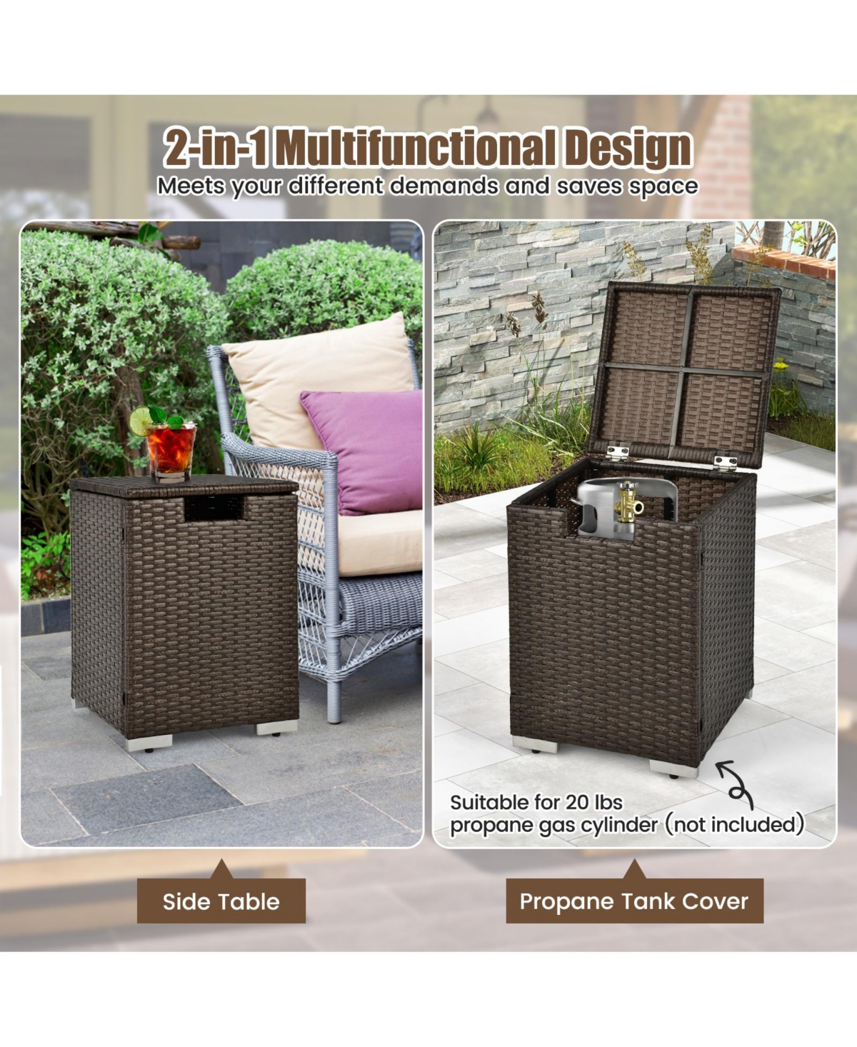 Skonyon 2-in-1 Patio Rattan Gas Propane Tank Cover for lbs Propane Tanks- Brown