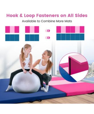 4-Panel PU Leather Folding Exercise Mat with Carrying Handles-Hot Pink