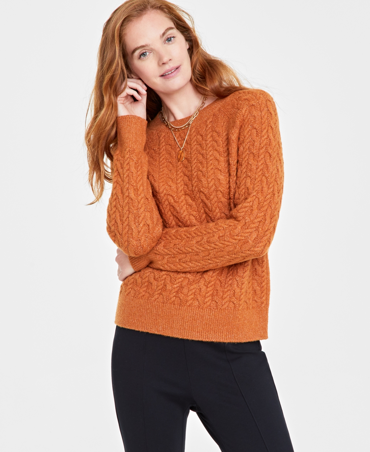 Shop On 34th Women's Cozy Cable-knit Crewneck Sweater, Created For Macy's In Pecan Roast