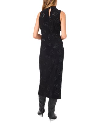 Women's Embellished Mock Neck Sleeveless Midi Dress