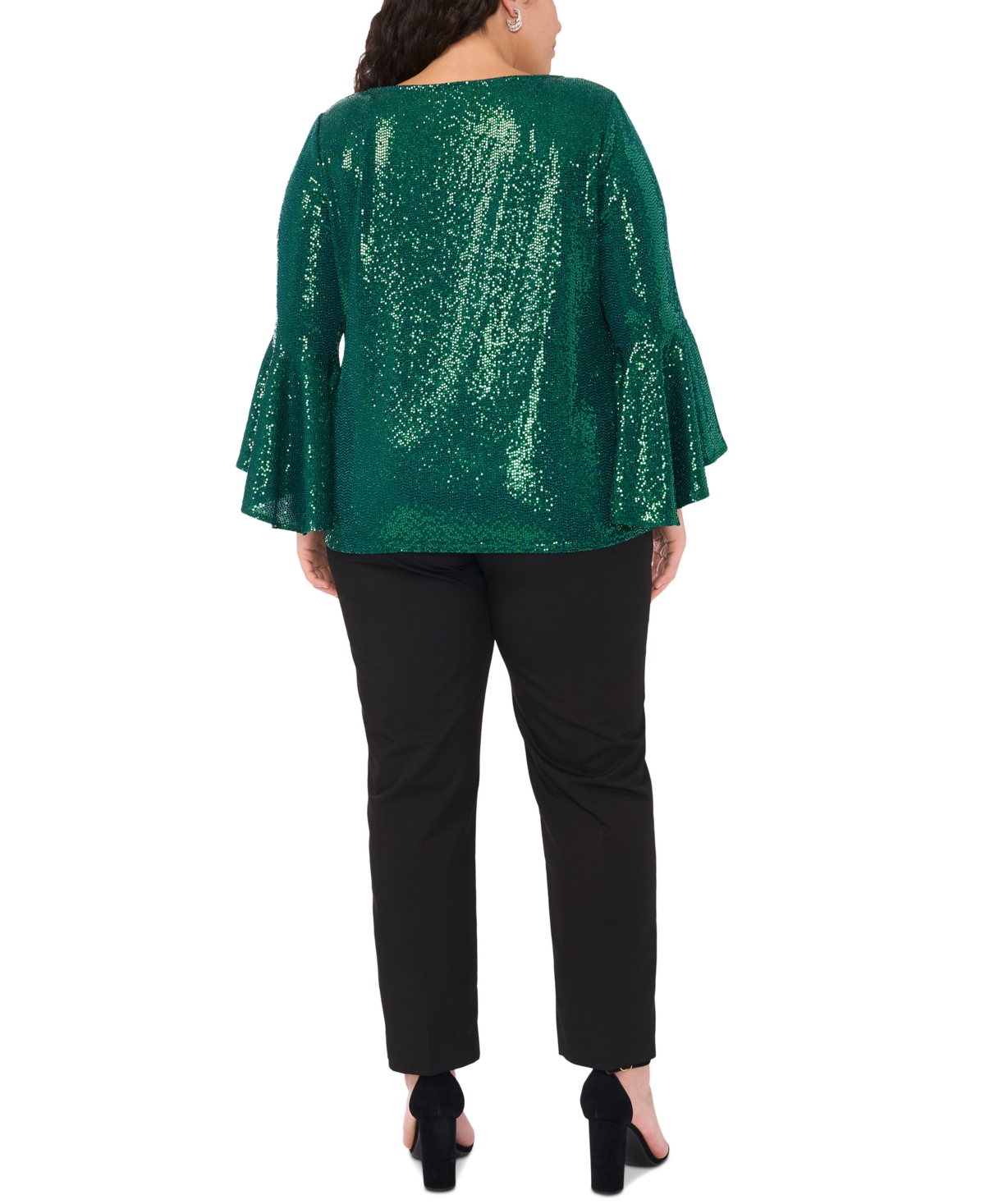 Msk Plus Size Sequinned Bell-Sleeve Boat-Neck Top