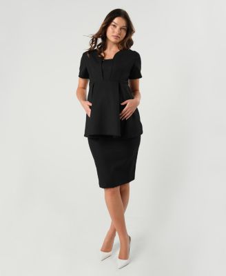 Maternity Knee Length Pencil Skirt with Stretch Bump Panel in Italian Suiting Fabric