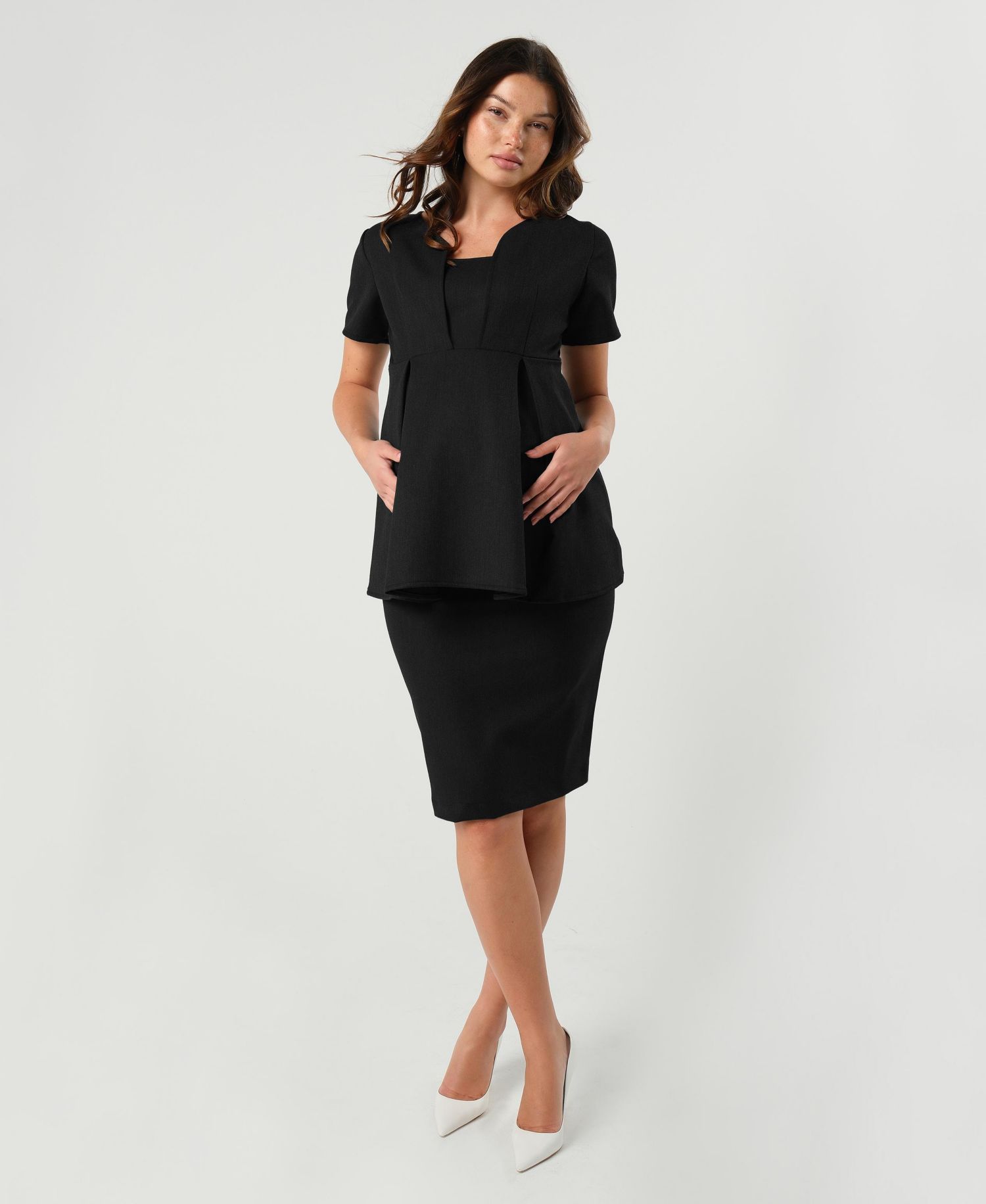 Women's Knee Length Pencil Skirt with Stretch Bump Panel in Italian Suiting Fabric