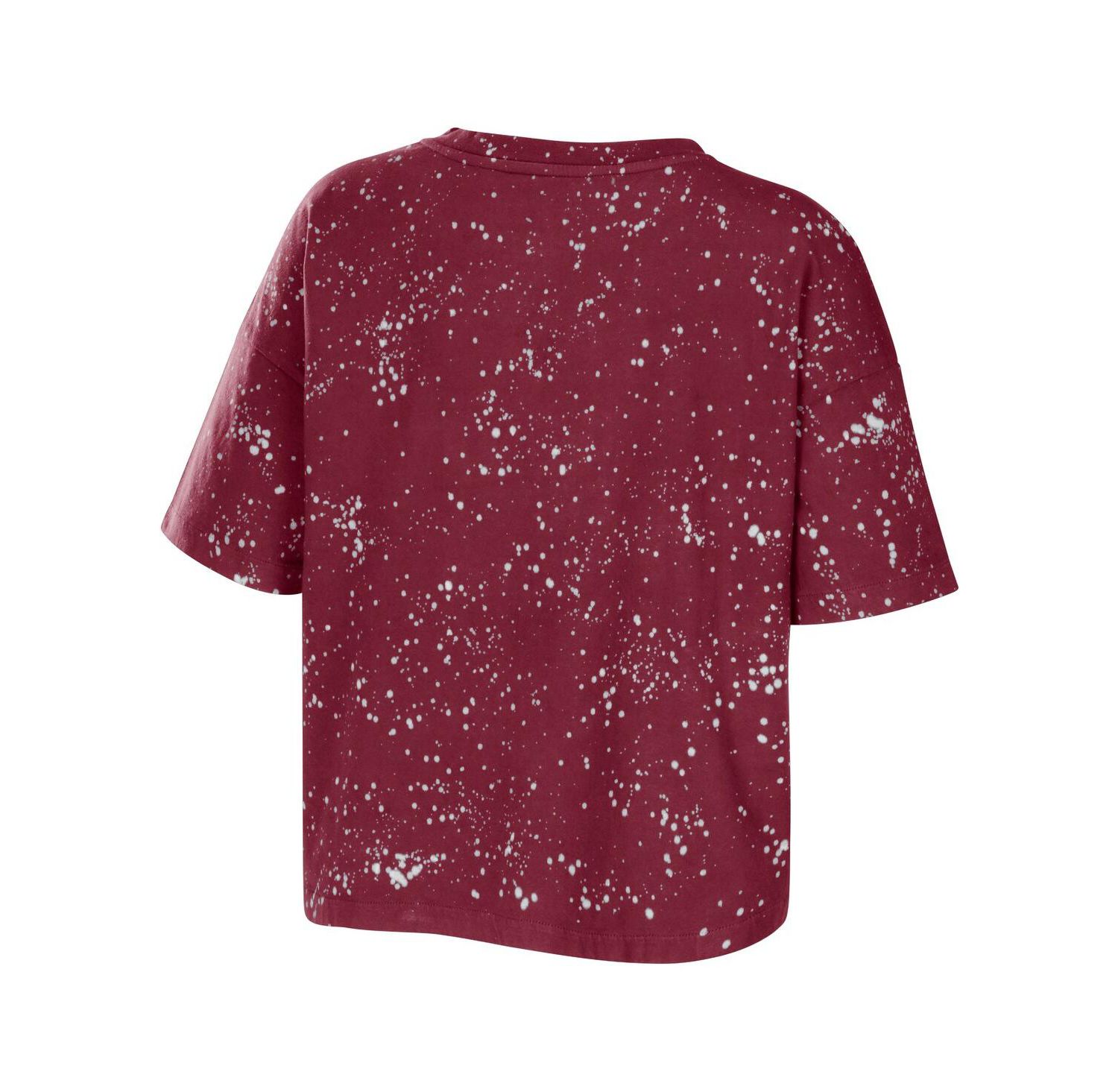 Women's Garnet South Carolina Gamecocks Bleach Wash Splatter Cropped Notch Neck T-Shirt