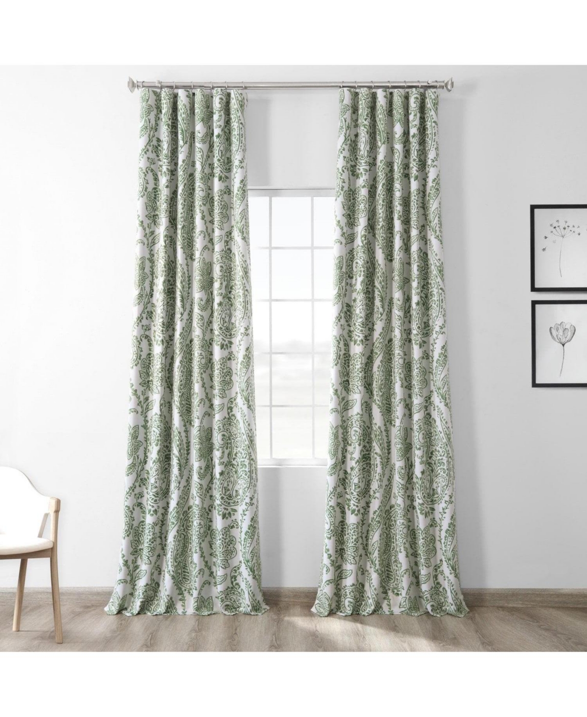 Tea Time Green Floral Room Darkening Curtain - Green