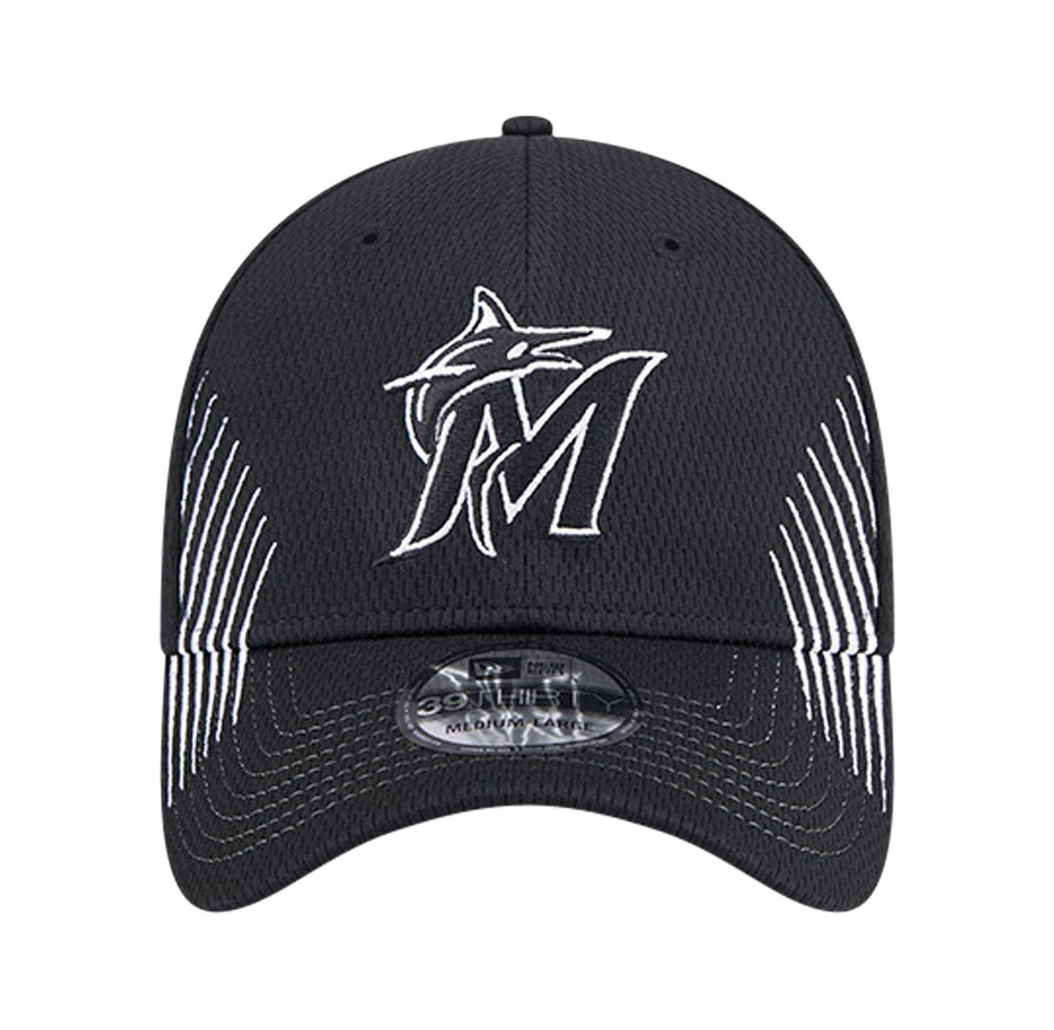 Men's Black Miami Marlins Active Dash Mark 39THIRTY Flex Hat