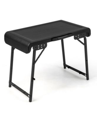 3 Pieces Folding Camping Table Stool Set with 2 Retractable LED Stools