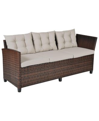 3 Pieces Hand-Woven Rattan Outdoor Sofa Set with Dining Table