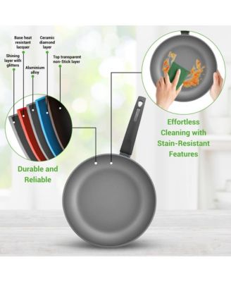 Kitchenware Pots & Pans Set - Stylish Kitchen Cookware, Non-Stick Coating Inside & Outside + Heat resistant Lacquer Outside, Dark Gray Inside and Red Outside (12-Piece Set)