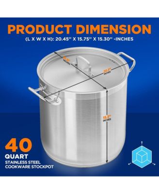 Stainless Steel Cookware Stockpot - 40 Quart, Heavy Duty Induction Pot, Soup Pot With Stainless Steel Lid