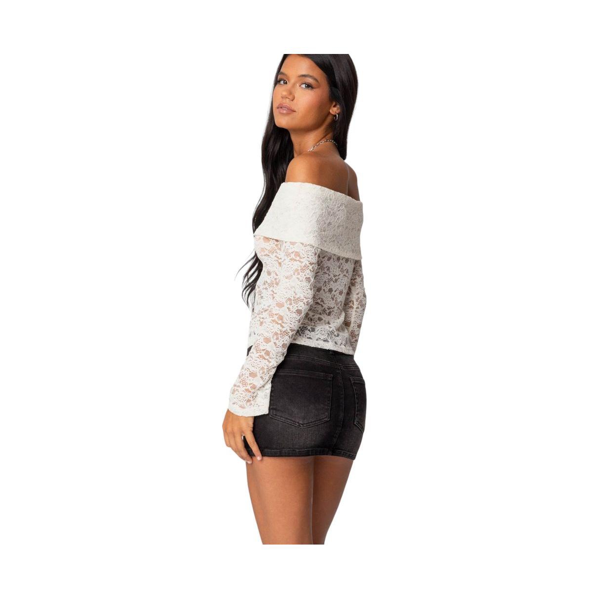 Edikted Women's Ashley Off Shoulder Sheer Lace Top