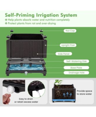 2 Set Elevated Plastic Raised Garden Bed Planter Kit for Flower Vegetable Grow-Brown