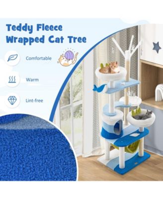 Multi-level Cat Tower with Sisal Covered Scratching Posts-Blue