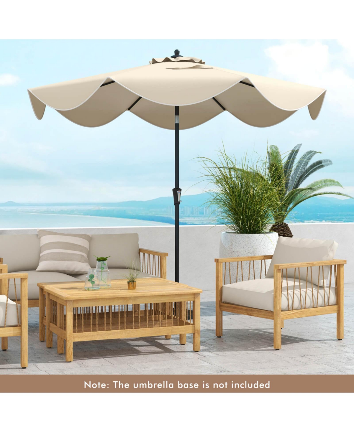 9 Ft Patio Umbrella 2-Tier Market Table with Crank Handle & 8 Ribs