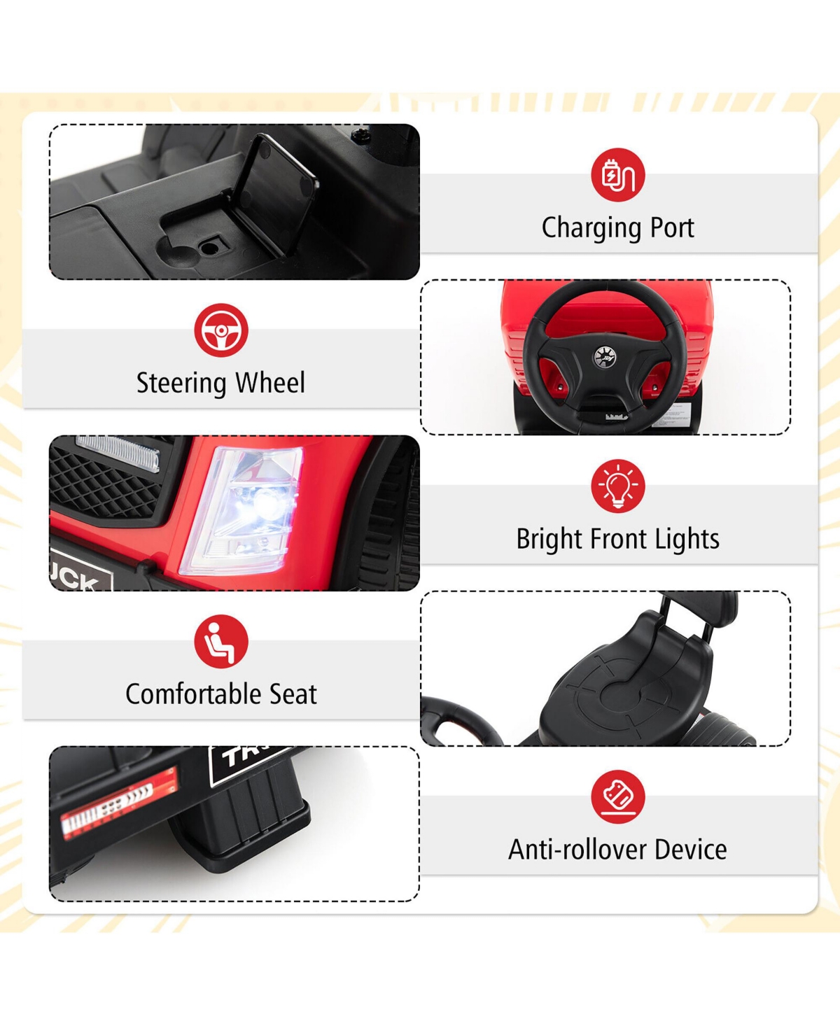 Gymax Kids Ride-on Car 6V Toddler Electric Ride-on Truck w/ Adjustable Seat Positions Red