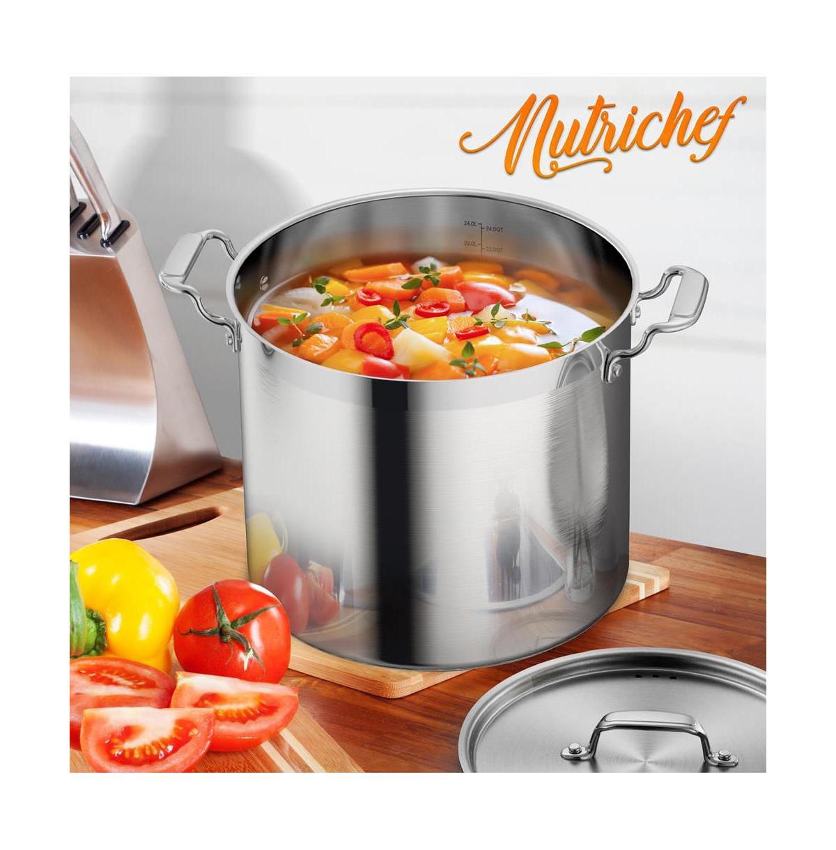 NutriChef Stainless Steel Cookware Stockpot - Quart, Heavy Duty Induction Pot