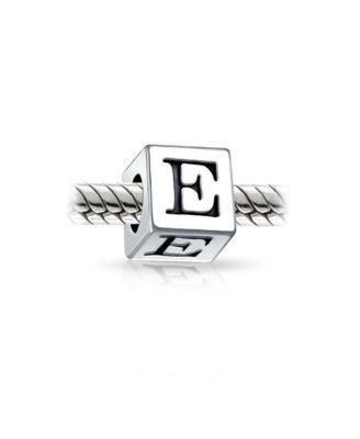 Alphabet Initial Square Block Letter Bead Charm .925 Sterling Silver