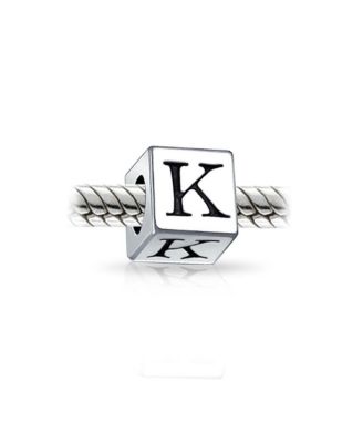 Alphabet Initial Square Block Letter Bead Charm .925 Sterling Silver