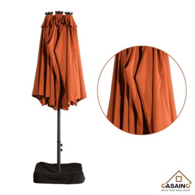 Outdoor Double-Sided Patio Umbrella with Base 36 LED Light Market Umbrella with Cover