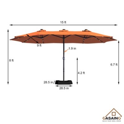 Outdoor Double-Sided Patio Umbrella with Base 36 LED Light Market Umbrella with Cover