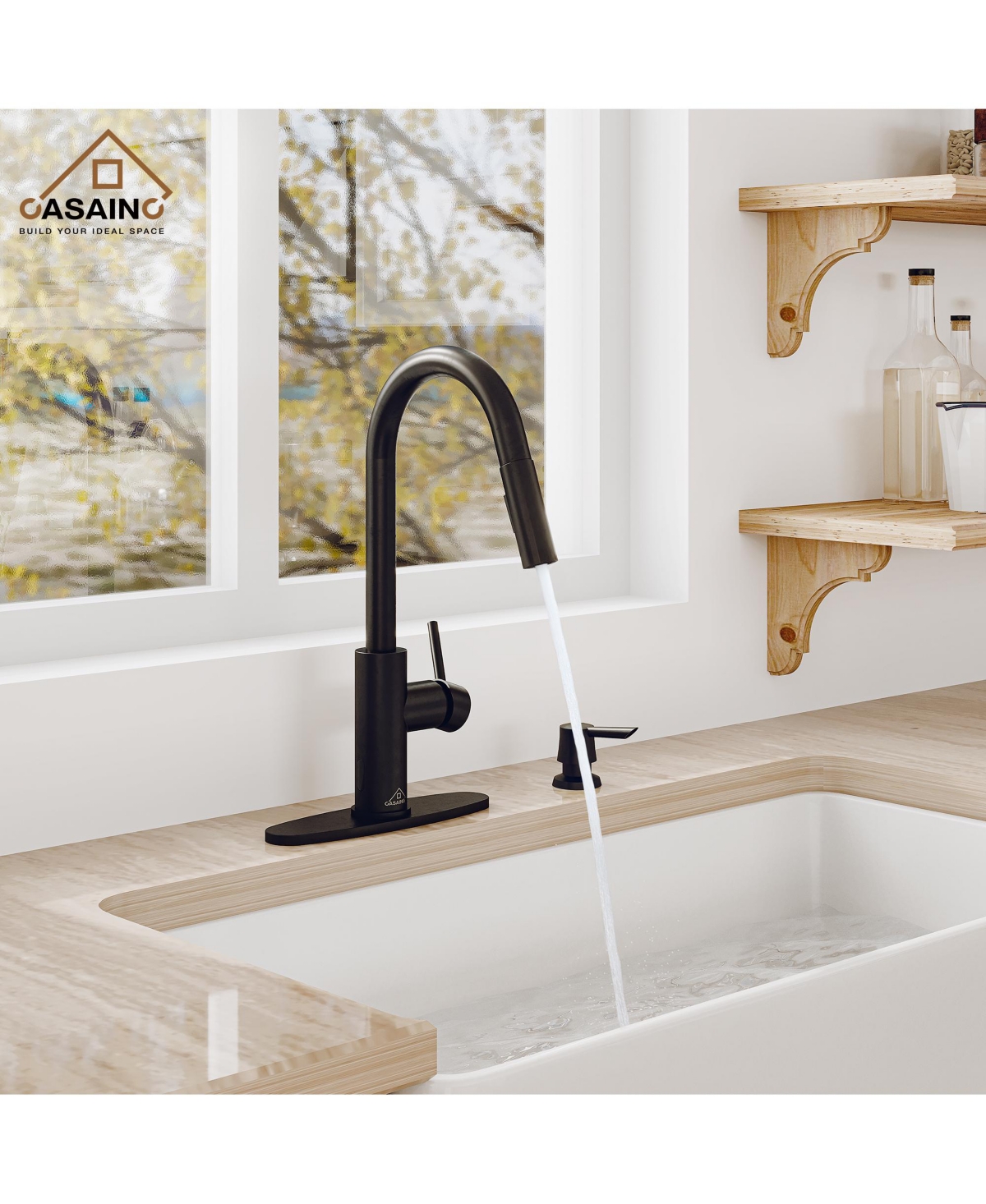 Casainc Pull Down Sprayer Kitchen Faucet with Touchless Sensor, Led, Soap Dispenser and Deck Plate