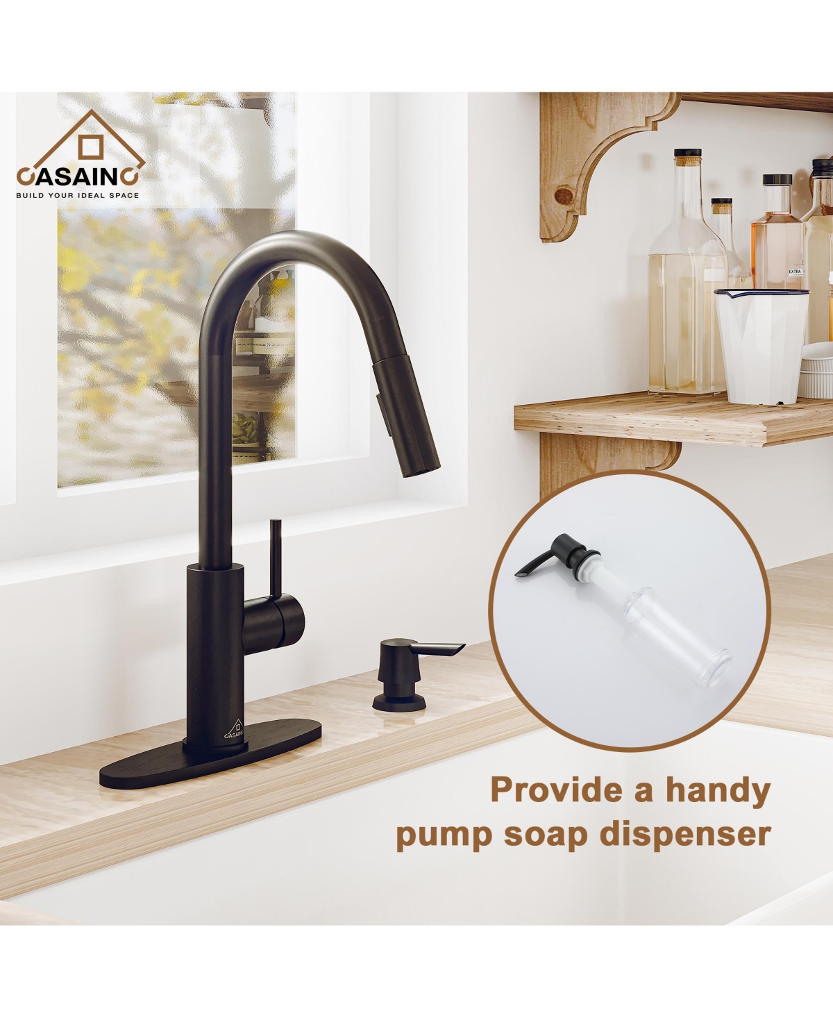 Casainc Pull Down Sprayer Kitchen Faucet with Touchless Sensor, Led, Soap Dispenser and Deck Plate