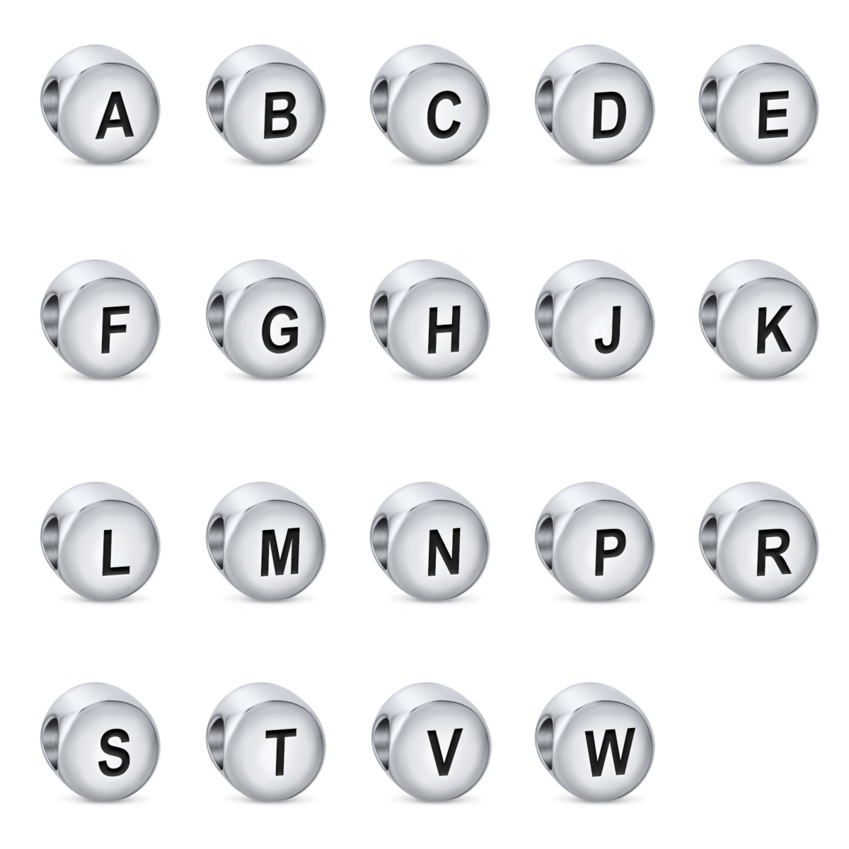 Bling Jewelry Block Round Circle Letter Abc Alphabet Initial Charm Bead For Women .925 Sterling Silver For European Bracelet