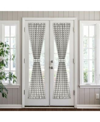 Plaid Country Farmhouse French Door Curtain Panel with Matching Tieback