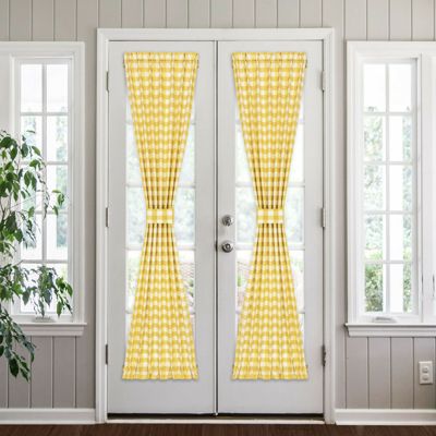 Plaid Country Farmhouse French Door Curtain Panel with Matching Tieback