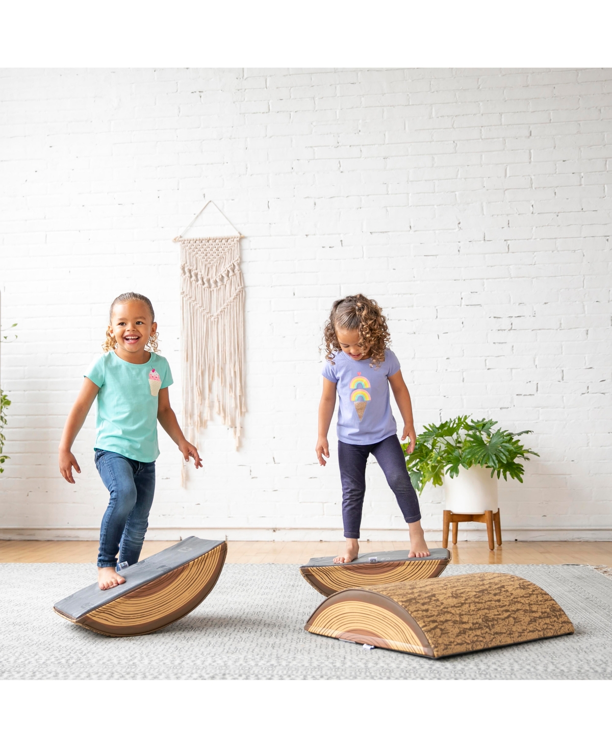 ECR4Kids SoftZone Tree Log Climber Set, Chocolate, 3-Piece