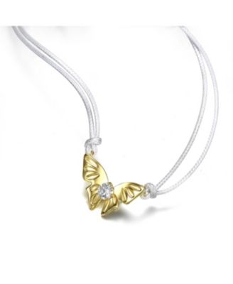 14K Gold Plated Cubic Zirconia Butterfly Moth Pendant Necklace