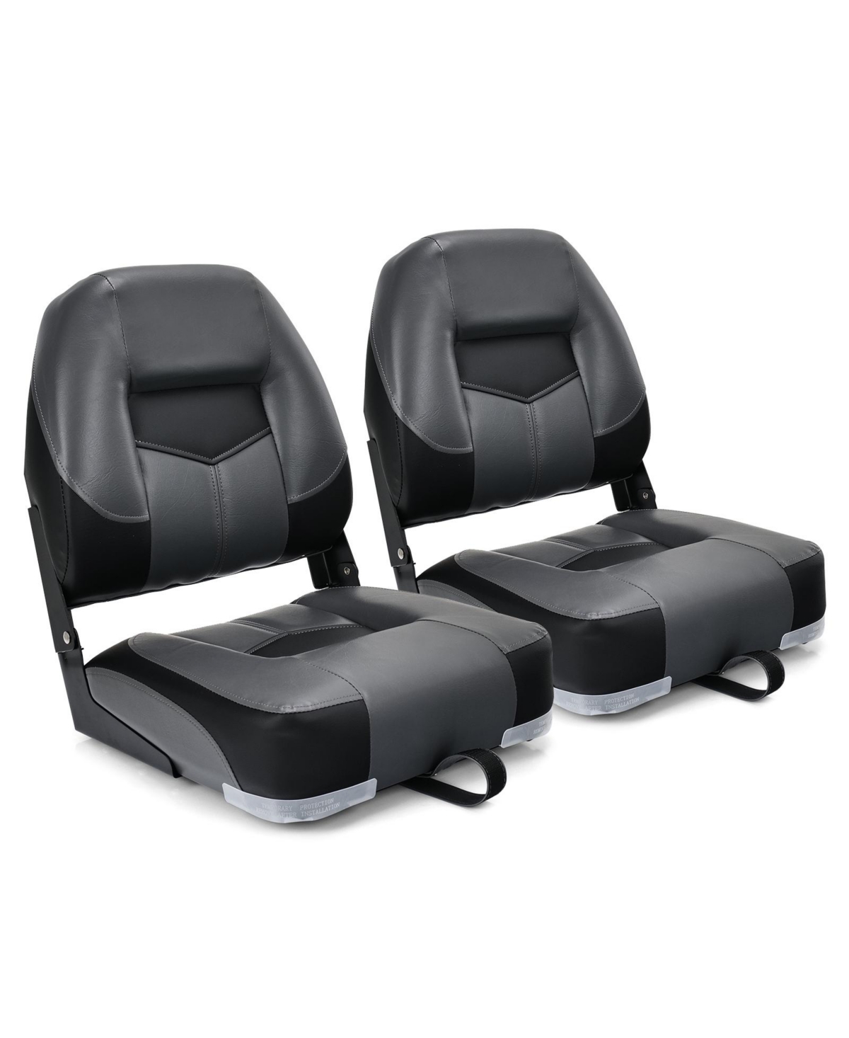 Set of 2 Folding Low Back Fishing Boat Seats with Stainless Steel Screws - Black