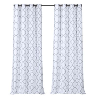 2 Pack: Thermal Lined Gray & White Trellis Grommet Blackout Curtains