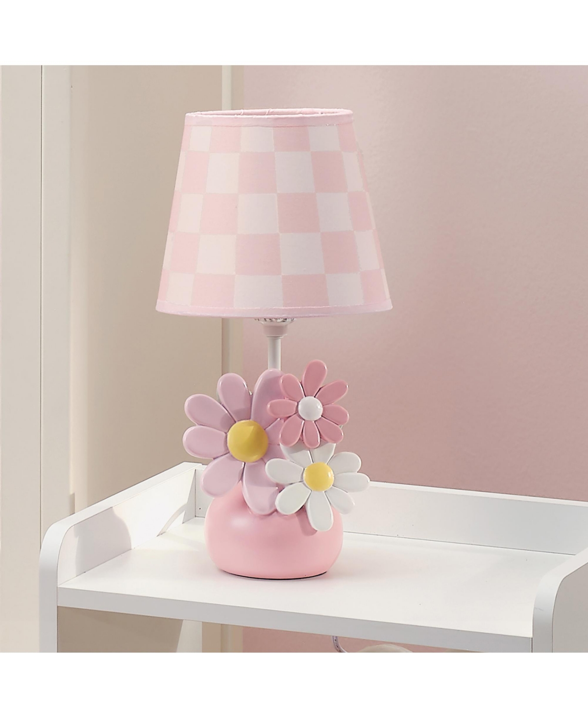 Lambs & Ivy Daisy Dreams Hand-PaintedFloral Lamp w/ Shade and Led Bulb - Pink
