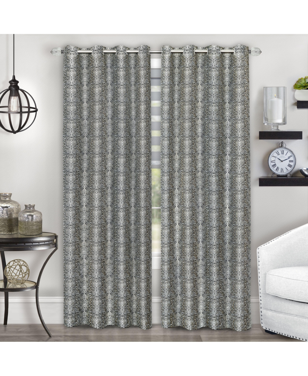 Safari Living 2 Piece Python Room Darkening Grommet Top Curtain Panels - Brown - 84 in. Long - Black