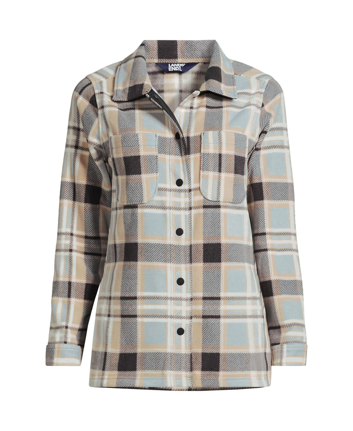 Lands' End Women's Anyweather Fleece Shirt Jacket -warm almond plaid