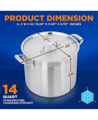 Stainless Steel Cookware Stockpot - 14 Quart, Heavy Duty Induction Pot, Soup Pot With Stainless Steel Lid
