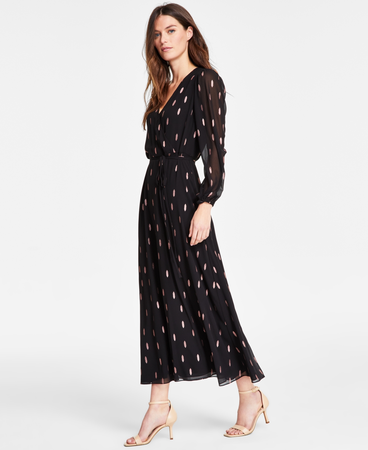 Msk Women's Printed Surplice Chiffon Maxi Dress