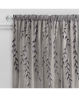 Traditional Home 2 Pack Double Layered Embroidered Floral Sheer Curtains - 63 in. Long - White