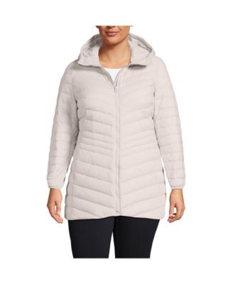 Lands End Plus Size Wanderweight Packable Down Hooded Long Jacket Macy s