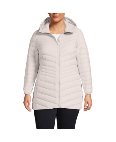 Женские куртки Lands' End Plus Size Wanderweight Packable Down Hooded Long Jacket