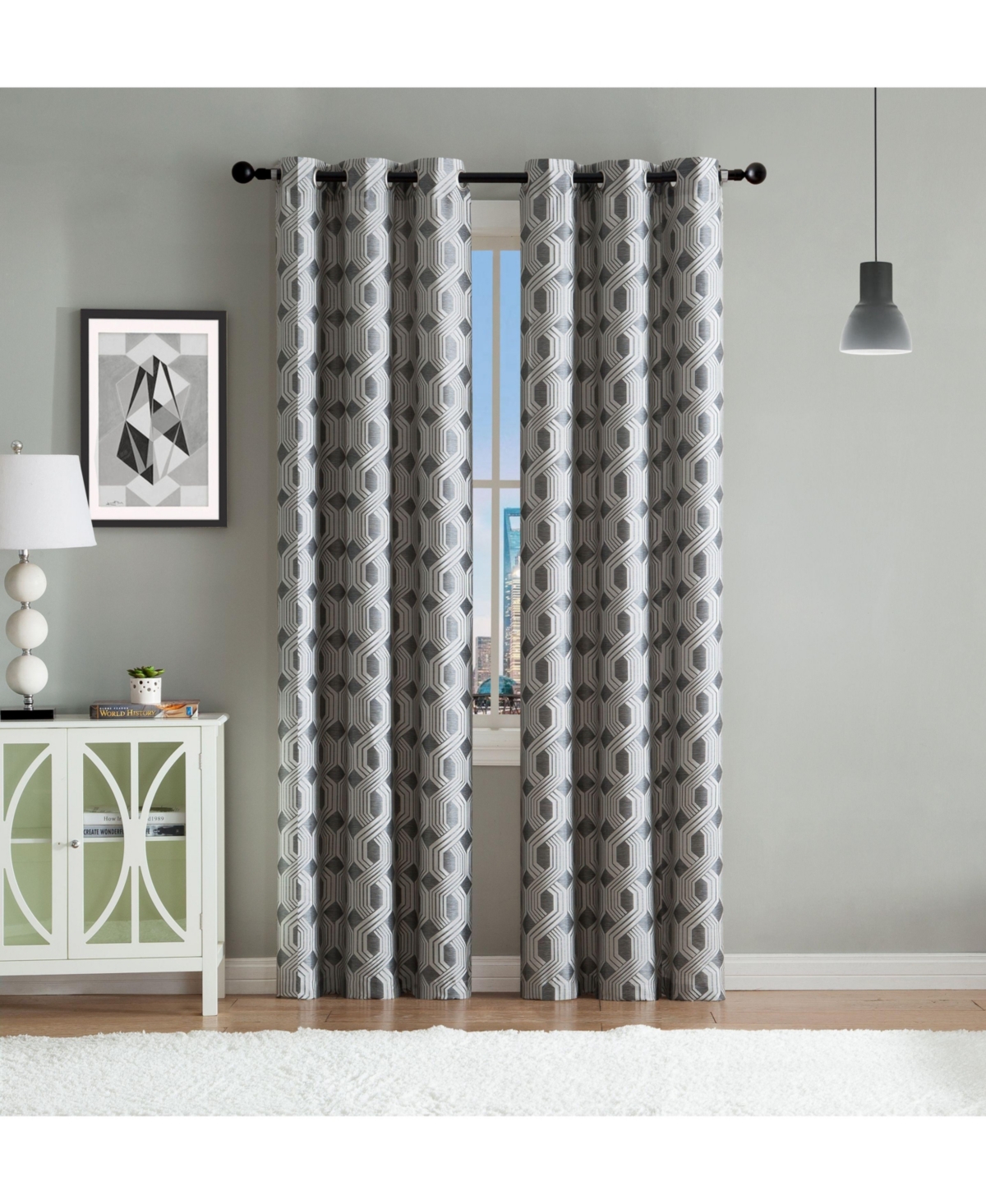 Kate Aurora Contemporary Living 2 Pack Semi Sheer Geometric Grommet Top Curtain Panels - Taupe