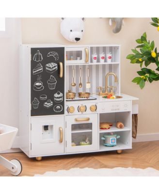 Play Kitchen Toy Set w/ Chalkboard Oven Sink Faucet Stove Water Dispenser
