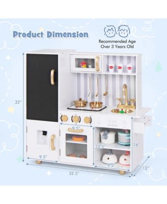 Play Kitchen Toy Set w/ Chalkboard Oven Sink Faucet Stove Water Dispenser