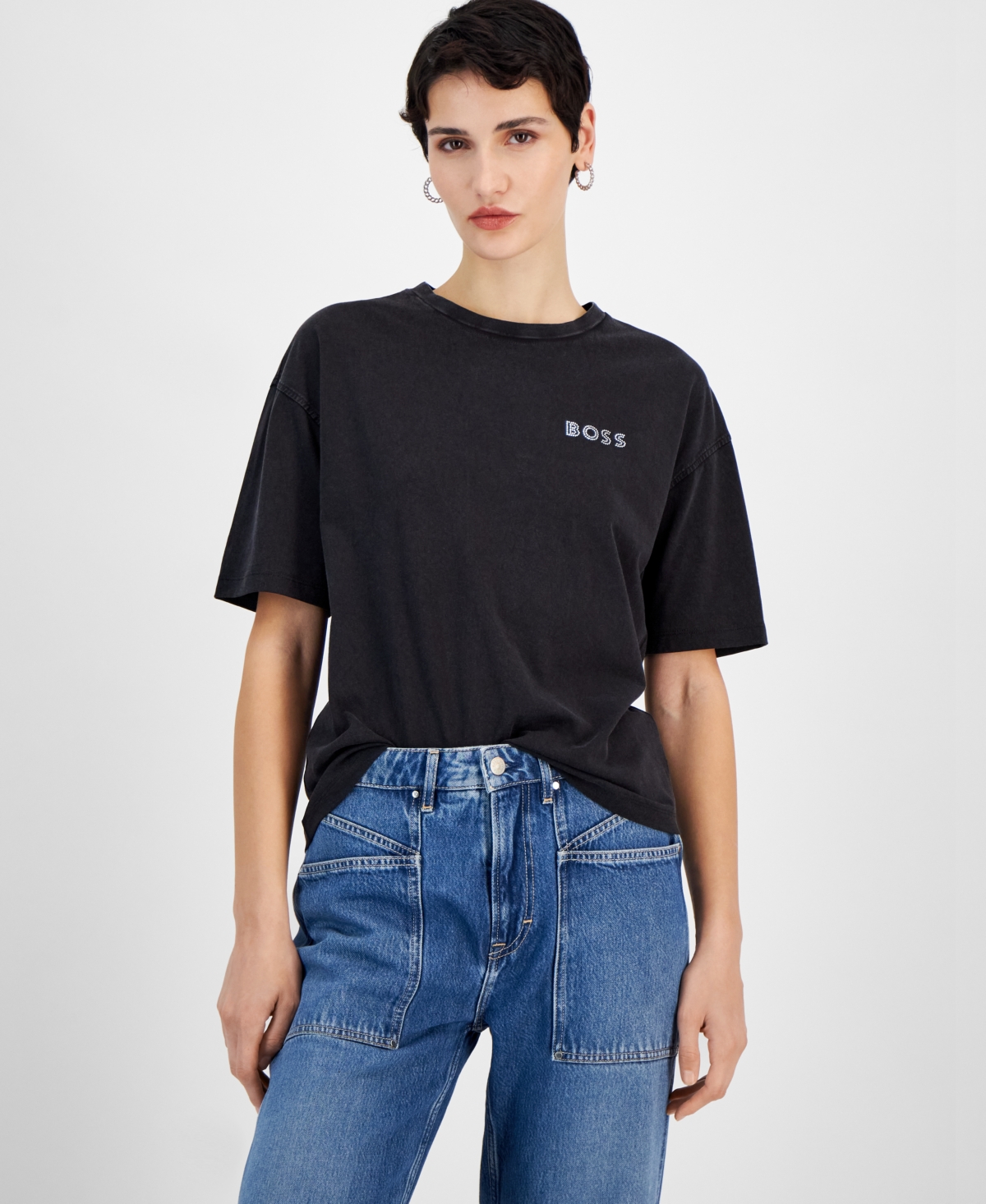 Women's Cotton Logo Relaxed Crewneck T-Shirt - Black