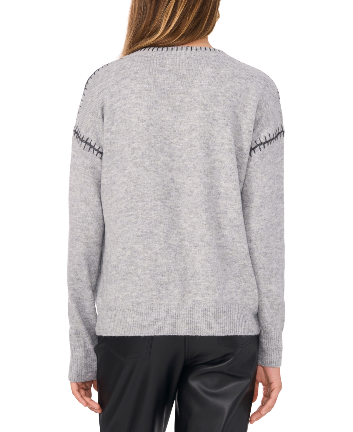 Vince Camuto Women's Whip-Stitch Trim V-Neck Sweater