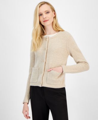 T Tahari - Women's Metallic Crewneck Button Cardigan