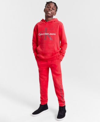 Shop Calvin Klein Big Boys Old School Logo Pullover Hoodie Joggers In Racing Red